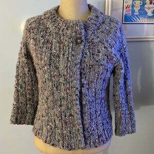 One Girl Who Anthropologie 3/4 Sleeve Open Front Knit Cardigan Sweater Size M